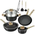 HOMELUX Topfsets, 12-teilige Topfset und Pfannen Set, Aluminium Antihaft Induktion Töpfe Set,  Schwarz - Schwarz