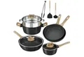 HOMELUX Topf-Set 12tlg Induktions Töpfe Set, Antihaftbeschichtung Topf mit Deckel, Aluminium, Edelstahl (Pfanne 24/28cm, Tiefe Bratpfanne 28cm, Topf mit Dampfgarer 24cm, Milchtopf 16cm), Induktion