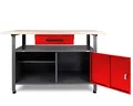 Ondis24 Montagewerkbank Werkbank Klaus 120 cm, Metall, abschließbarer Tür, höhenverstellbare Füße (Arbeitshöhe 85 cm, Rot)