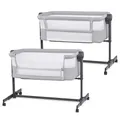 Kinderkraft NESTEE UP 2 Beistellbett 2 in 1, Kinderreisebett mit Matratze Laken, 5-stufige Matratzenhöhenverstellung, 4 Rädern mit Bremse, Weichen Material, Leichte Konstruktion, Grau