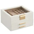 SONGMICS GISELLA Kollektion - Schmuckkästchen mit Glasdeckel, Schmuckkasten mit 3 Ebenen, Schmuckbox, 2 Schubladen, Schmuckaufbewahrung, modern, Geschenkidee, wolkenweiß-golden JBC239WTV1
