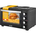 TZS First Austria Minibackofen mit Kochplatten und Umluft, 30L Pizzaofen, 3200W, max 230°C, Innenbeleuchtung, 4 Einschubhöhen - Mini Backofen, Mi... - Schwarz
