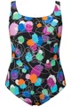 Ulla Popken Damen große Größen Übergrößen Plus Size Badeanzug, Tupfen, ohne Softcups, Unterbrustband schwarz 54+ 830069130-54+