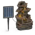 Blumfeldt Messina Kaskadenbrunnen Solarbrunnen Gartenbrunnen Akku Solarpanel LED Brauner Stein