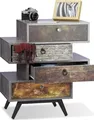Relaxdays Vintage Kommode 4 Schubladen, originelles Lowboard in Betonoptik, Schublade mit Motiv, HBT: 68x60x40 cm, grau