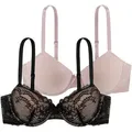 Dorina Bügel-BH Chloe (2er Pack) vorgeformte leicht gepolsterte Cups, florale Spitze, tiefer Ausschnitt schwarz 90