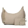 Zwei Damen Shopper LOLA LO140 große, weiche Tasche (16 Liter) aus Kunstleder, 3-teiliges Set Umhängetasche mit Geldbeutel & Schlüsselanhänger, Frauen Schultertasche mit Reißverschluss (sand)