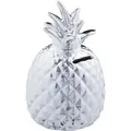 Relaxdays Spardose Ananas Keramik Silber Abschließbar 16 cm x 9 cm 300 g