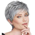 Becus Pixie Perücke Grau Ombre Kurz Synthetisch Frauen
