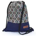 By Bers Leon großer Premium Turnbeutel mit Innentaschen Rucksack Tasche Damen Herren Teenager Gym Bag Draw String 45x34cm für Sport Reise Alltag Einkauf (Boho 001Blau)