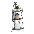 Relaxdays Eckregal Metall, 3 Ablagen, HBT: 82,5 x 30 x 30 cm, Pflanzenregal freistehend, klappbar, Vintage-Look, schwarz