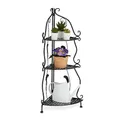 Relaxdays Eckregal Metall, 3 Ablagen, HBT: 82,5 x 30 x 30 cm, Pflanzenregal freistehend, klappbar, Vintage-Look, schwarz