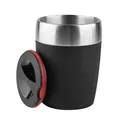 Emsa Travel Cup 0,2 Liter, Doppelwandiger Edelstahl, Spülmaschinenfest, Drehverschluss, 360 Grad Trinköffnung, Soft Touch Sleeve aus Silikon, 514514, Schwarz