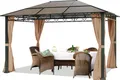 Gartenpavillon 3x4 m wasserdicht ALU Deluxe Pavillon mit 4 Seitenteilen Partyzelt in Taupe lichtdurchlässiges Hardtop Dach