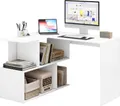 WOLTU Schreibtisch Eckschreibtisch Arbeitstisch PC Laptop Tisch, mit Ablagen, MDF : Weiß Farbe: Weiß