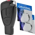 Auto Schlüssel Smartkey Funk Fernbedienung Sender Set 3 Tasten Gehäuse + Batteriehalter + Notschlüssel Rohling + 2X CR2025 Batterie kompatibel mit