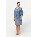 Ulla Popken Abendkleid Kleid Überwurf Pailletten V-Ausschnitt 3/4-Arm blau|grün Langform | 50/52