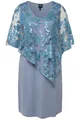 Ulla Popken Damen große Größen Kleid mit Spitzenüberwurf, Spitzen-Überwurf, Pailletten, V-Ausschnitt, 3/4-Arm helles stahlblau 50+ 825052180-50+