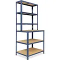 shelfplaza HOME 190x90x60 cm Werkbank Regal in blau mit 6 Böden und 145 kg Traglast pro Boden