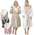 CalmyLIFE Bademantel Damen flauschig Morgenmantel - mit Wendefunktion kuschelige Bademäntel mit Kapuze Kuschelbademantel (M, Taupe/Natur)