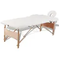 vidaXL Massageliege Massagetisch mit Holzrahmen faltbar 2 Zonen Creme-Weiß beige
