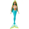Barbie Meerjungfrau-Puppe mit blauen und gelben Strähnchen, türkisfarbener Schwa