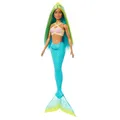 Barbie Meerjungfrau-Puppe mit fantasievollem zweifarbigem Haar in Blau und Gelb,