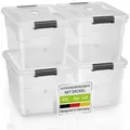 Juskys Aufbewahrungsbox (4 St), mit Rollen, stabil, verschließbar und pflegeleicht weiß 45 l | 38 cm x 30 cm x 52 cm
