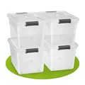 Juskys Aufbewahrungsbox mit Deckel - 4er Set Kunststoff Boxen 45l - Box stapelbar, transparent