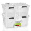 Juskys Aufbewahrungsbox mit Deckel - 4er Set Kunststoff Boxen 45l - Box groß, stapelbar, transparent - Aufbewahrung Ordnungssystem Aufbewahrungsboxen
