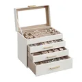 SONGMICS GISELLA Kollektion - Schmuckkästchen mit Glasdeckel, Schmuckkasten mit 4 Ebenen, Schmuckbox, 3 Schubladen, Schmuckaufbewahrung, modern, Geschenkidee, wolkenweiß-golden JBC161W01V1