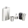 Relaxdays Flachmann Set Edelstahl 7 teilig, 200 ml Flachmann mit Trichter und 4 Becher für Camping und Festival, Silber