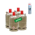 4 x Propan-Gas-Flasche 11 kg gefüllt, voll, inkl. Lecksuchspray für Camping, Gasgrill, Gaskocher