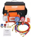 VEVOR 1/5 PS 3,5 CFM AC-Vakuumpumpe und Manometer-Set, einstufige Drehschieber-HVAC-Luftvakuumpumpe, A/C-Kältemittel-Kit, Manifold-Manometer-Set, mit dreifarbiger Schlauch-Tragetasche, anwendbar auf R134a, R410a