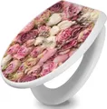 banjado Toilettendeckel mit Absenkautomatik 37,3x45x5cm -Strauss Rosen - WC Brille Soft Close - hygienischer Toilettendeckel/Klodeckel Duroplast mit Edelstahl Scharnieren - einfache Montage [TDW 11473]