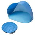 Pop Up Strandmuschel blau mit Tragetasche - 145 x 100 cm - Strand Zelt selbstaufstellend mit UV 50+ Schutz - Windschutz Sichtschutz Garten Picknick Wurfzelt für 2 Personen