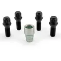 H&R Felgenschloss-Set M14x1.25x28mm Kegelbund Schwarz - 4 Felgenschloss-Schrauben inkl. Adapter