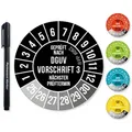 Frank Paperman Aufkleber DGUV V3 Prüfplaketten 20-30 mm Ø inkl. Folienstift, Prüfplaketten, (120tlg), Nächster Prüftermin, UV-beständig, Hohe Klebkraft schwarz Ø 3 cm