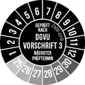 Frank Paperman® DGVU V3 Prüfplaketten Schwarz inkl. Folienstift, Prüfplaketten Nächster Prüftermin, UV-beständig, Hohe Klebkraft, 5 Farben, 2 Größen (120, 30 mm)