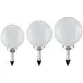 3er Set LED Solarleuchten, Außenlampe, Kugel, weiß silber