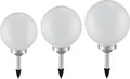 3er Set LED Solarleuchten, Außenlampe, Kugel, weiß silber