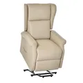 HOMCOM Fernsehsessel mit Aufstehhilfe Elektrisch TV-Sessel mit Liegefunktion, Fernbedienung, Relaxsessel mit Leinenoptik, Seitentasche für Wohnzimmer, Cremeweiß