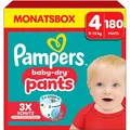 Pampers Windeln Baby-Dry Pants, Größe 4, 9-15 kg, mit Stop und Schutz Täschchen, 180 Stück