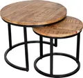 Mr. Deko Couchtisch 2er Set Fermo rund aus Mangoholz mit Metallgestell schwarz