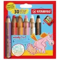 STABILO Buntstift Wasserfarbe & Wachsmalkreide woody 3 in 1 Jubiläumsedition Einhorn 6er Set + Spitzer / STABILO
