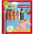 Buntstift, Wasserfarbe & Wachsmalkreide - STABILO woody 3 in 1 - Jubiläumsedition - Einhorn - 6er Pack mit Spitzer - 6 Farben