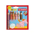 STABILO - Buntstift, Wasserfarbe & Wachsmalkreide - woody 3 in 1 - Geburtstags Edition - Einhorn - 6er Pack mit Spitzer - 6 Farben