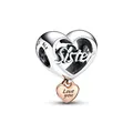 PANDORA „Love You Sister“ Herz-Charm aus Sterling-Silber und 14 Karat rosévergoldeter Metalllegierung - Kompatibel mit PANDORA Moments Armbänder