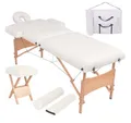 vidaXL Massageliege Massageliege 2-Zonen mit Hocker Klappbar 10 cm Sitz Weiß