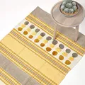 Homescapes waschbarer Chenille Teppich/Bettvorleger 90 x 150 cm, handgewebt aus 100% Baumwolle, moderner Baumwollteppich, senfgelb, grau und Creme gestreift mit getufteten Kreisen
